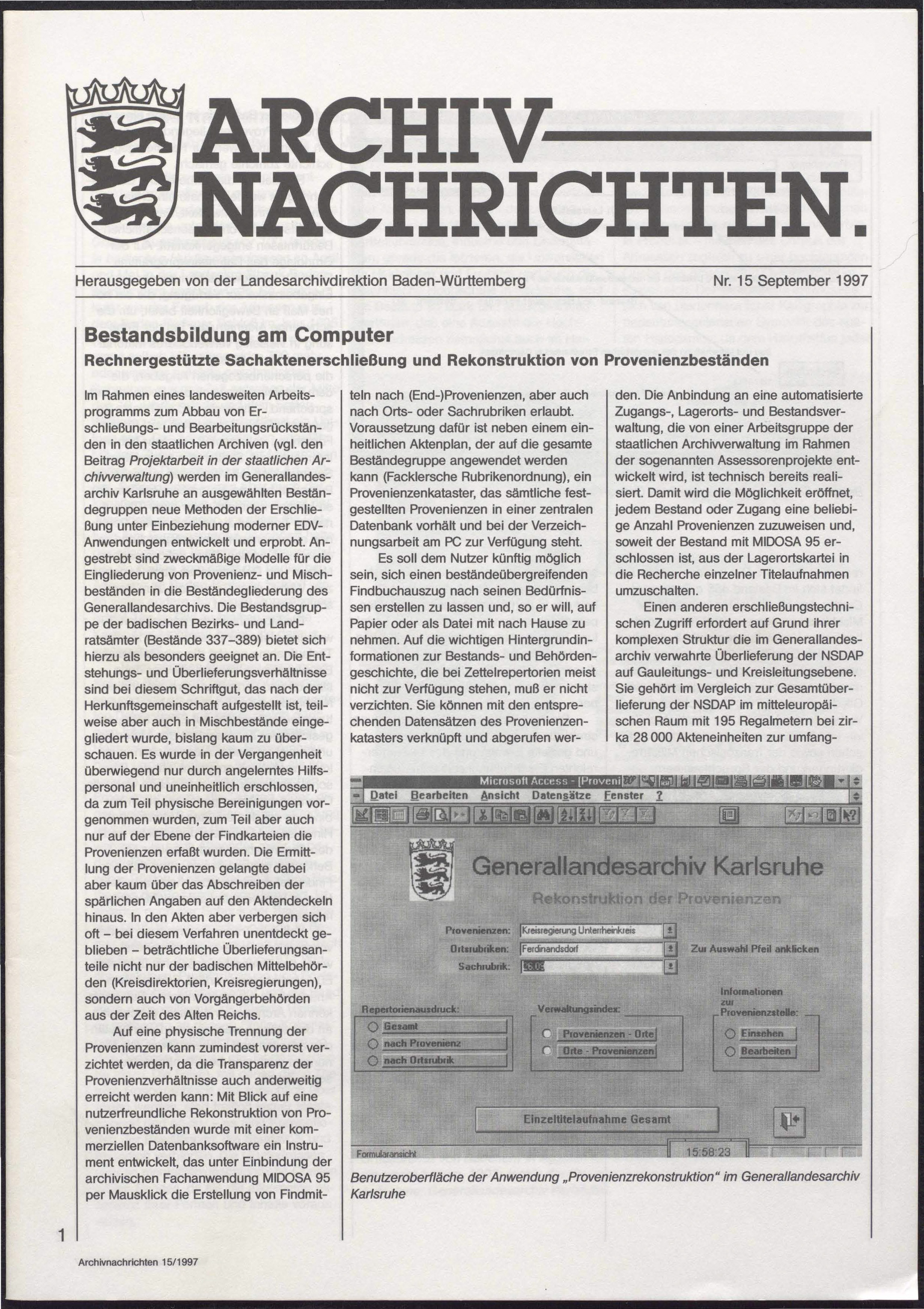                     Ansehen Nr. 15 (1997): Archivnachrichten
                