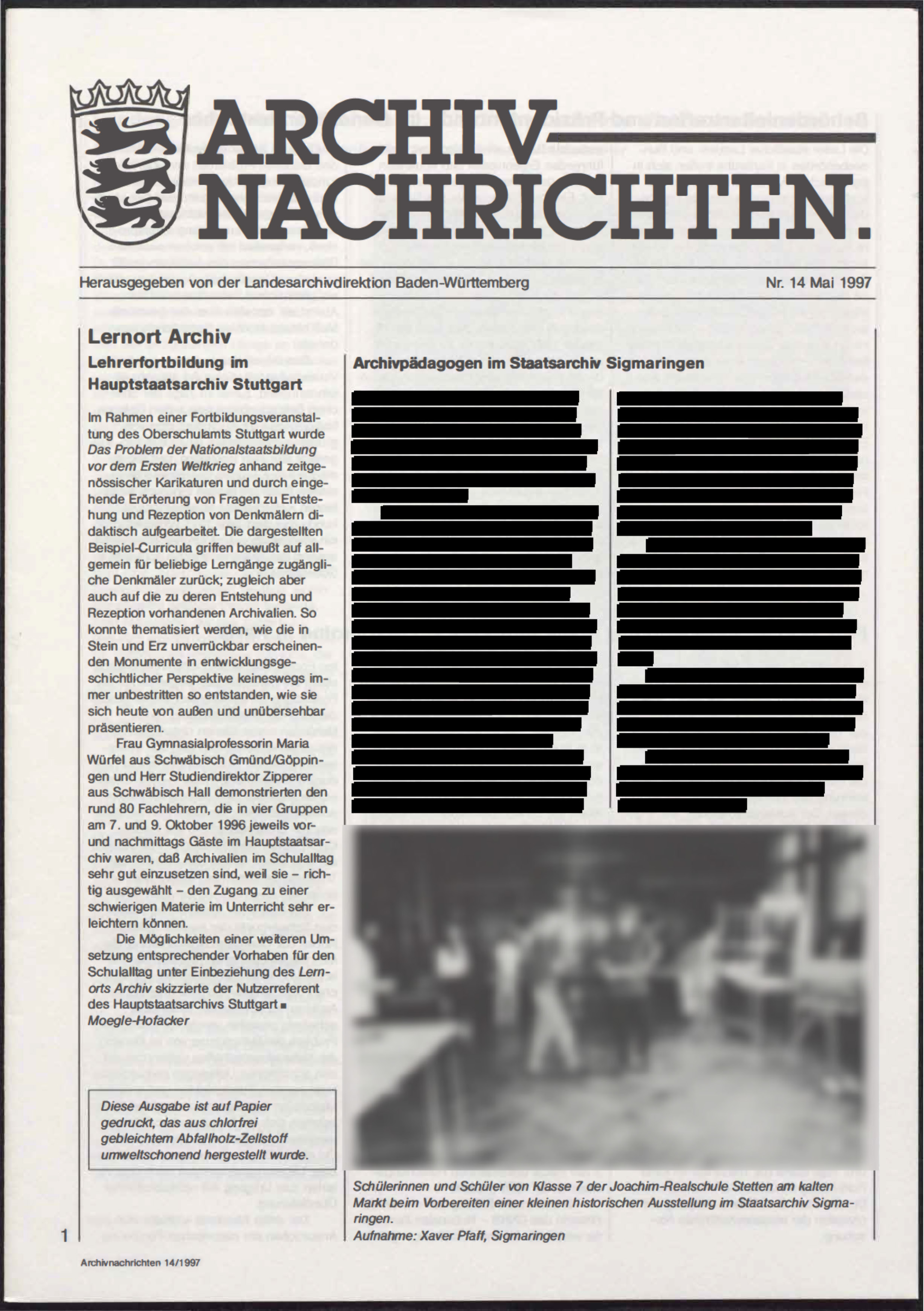                     Ansehen Nr. 14 (1997): Archivnachrichten
                