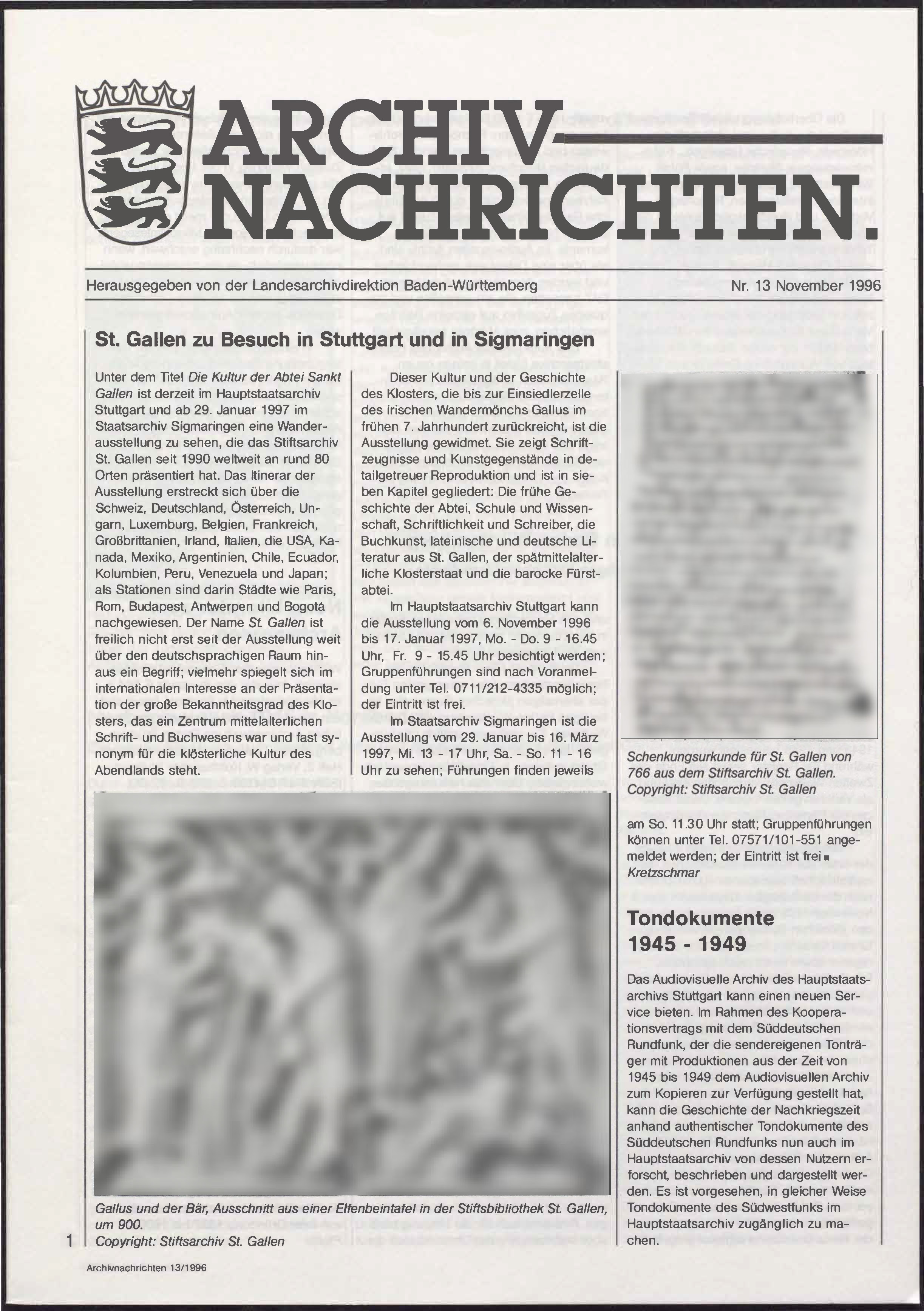                     Ansehen Nr. 13 (1996): Archivnachrichten
                