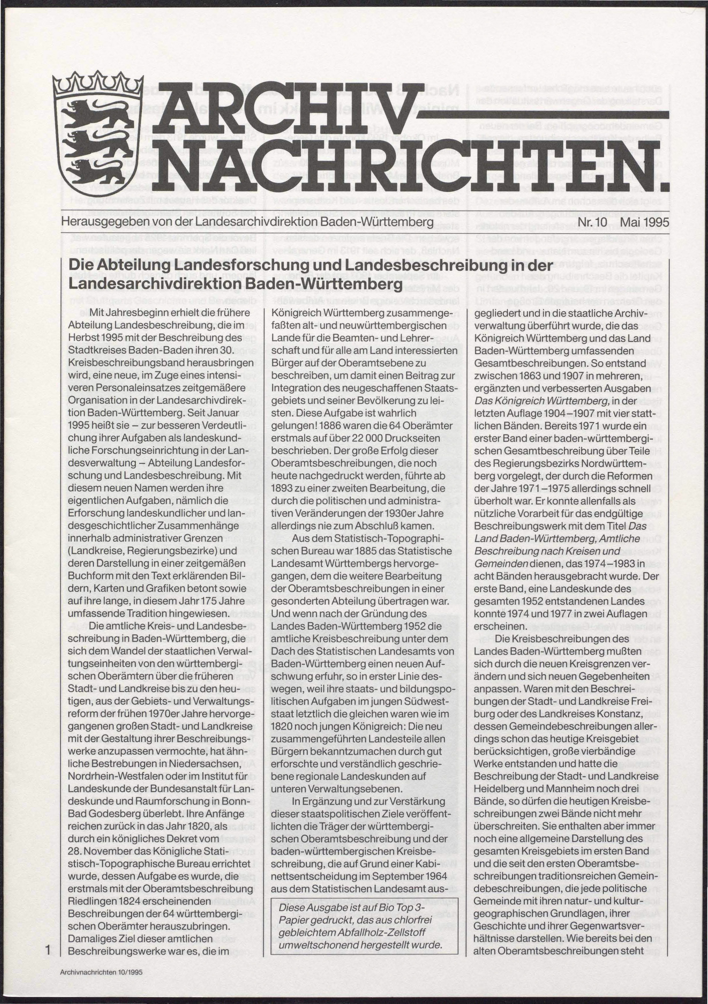                     Ansehen Nr. 10 (1995): Archivnachrichten
                