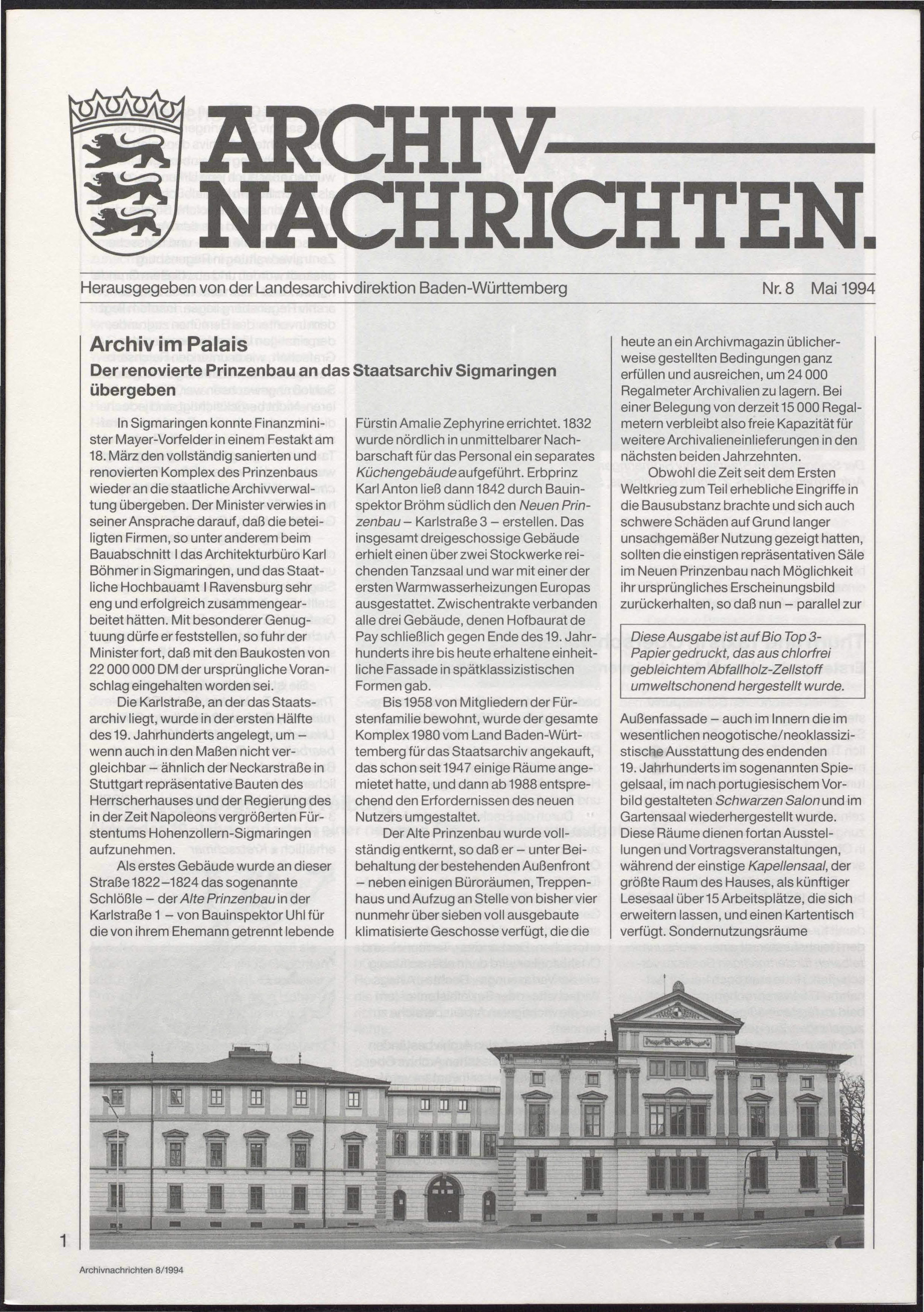                     Ansehen Nr. 8 (1994): Archivnachrichten
                