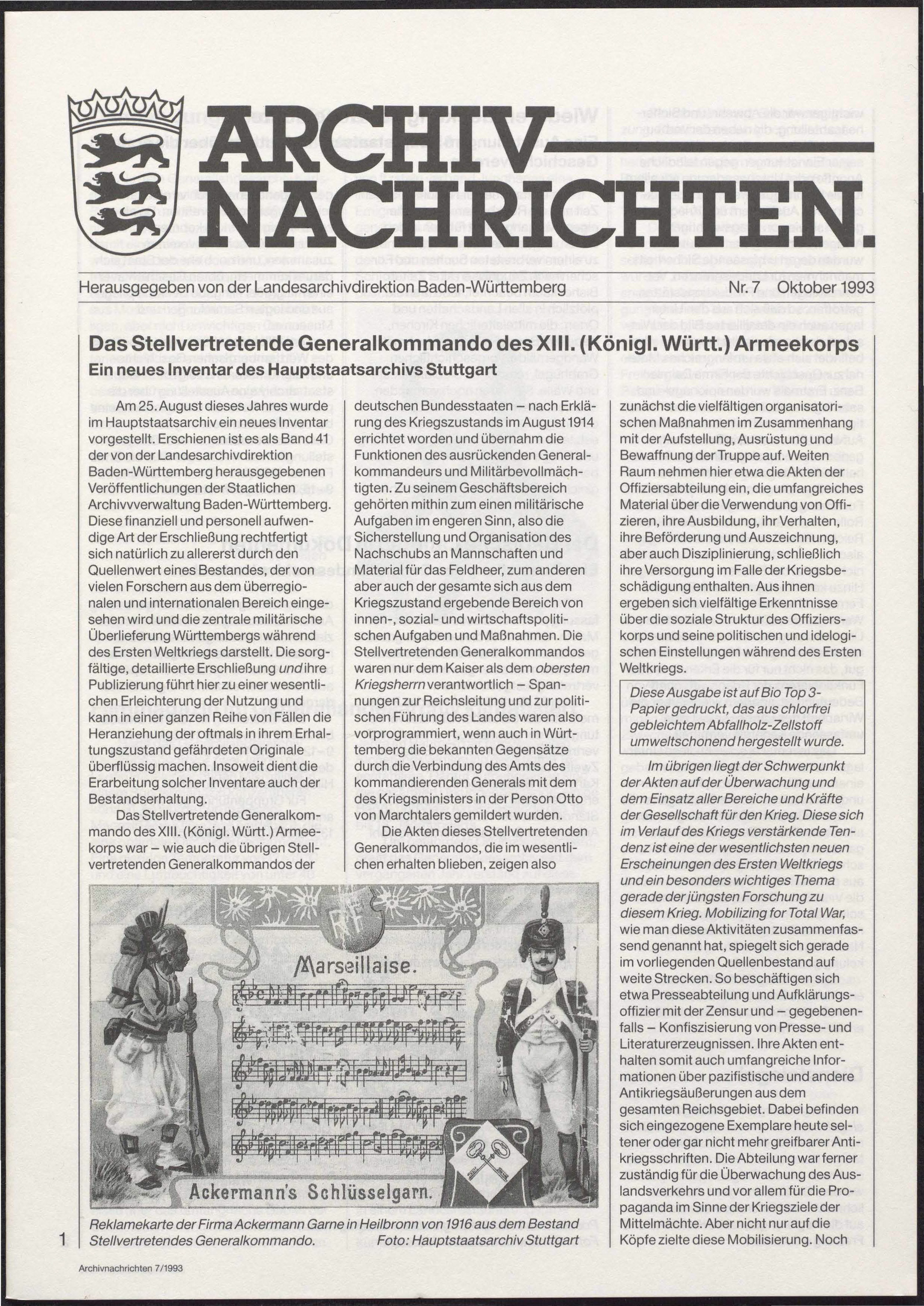                     Ansehen Nr. 7 (1993): Archivnachrichten
                