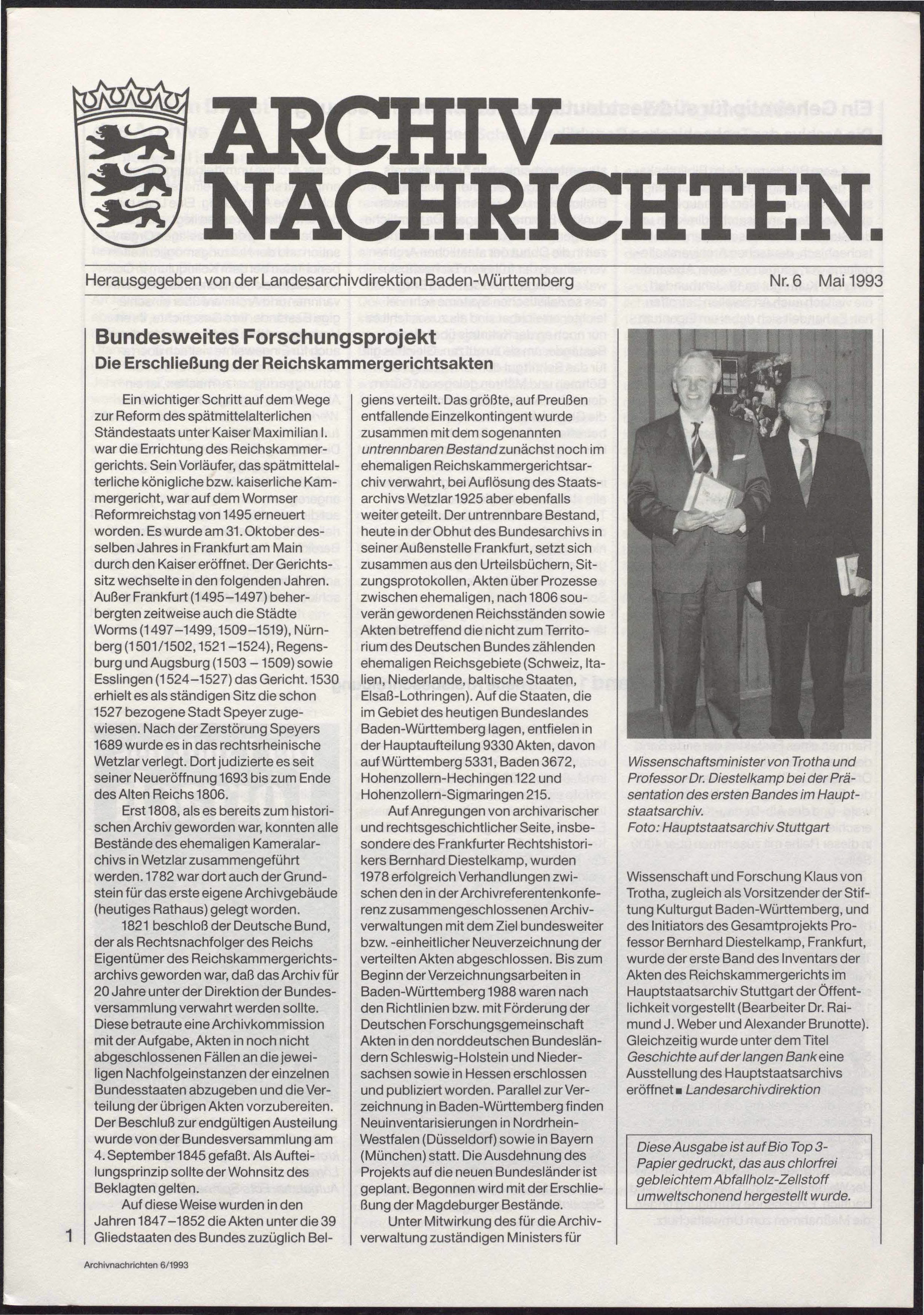                     Ansehen Nr. 6 (1993): Archivnachrichten
                