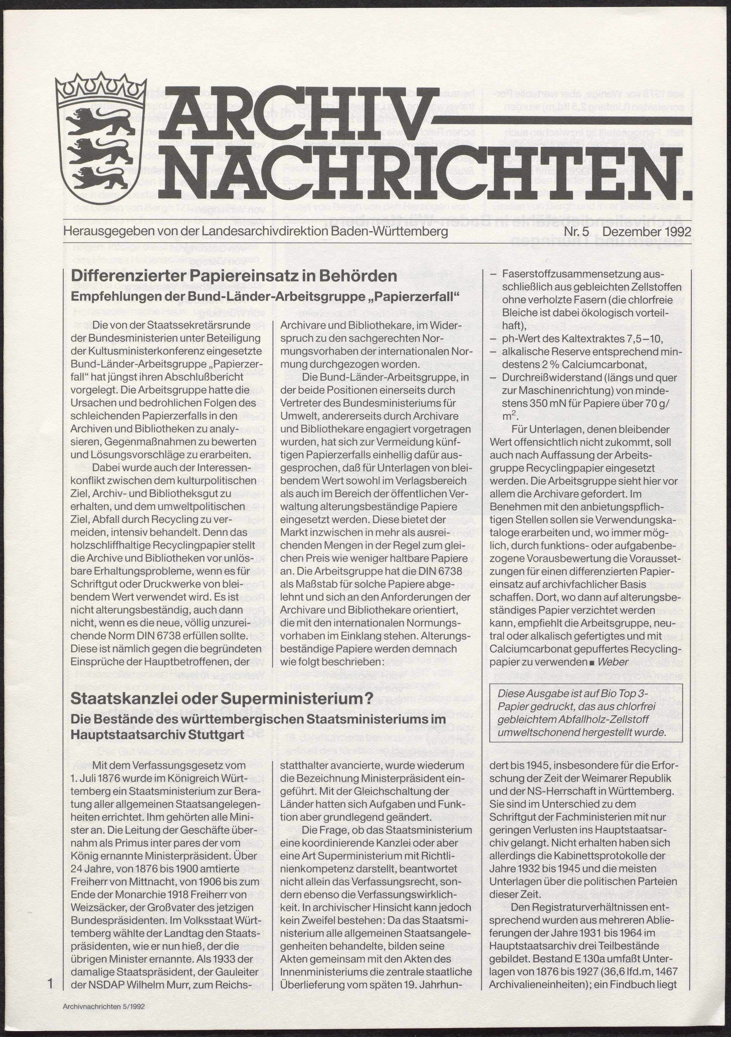                     Ansehen Nr. 5 (1992): Archivnachrichten
                