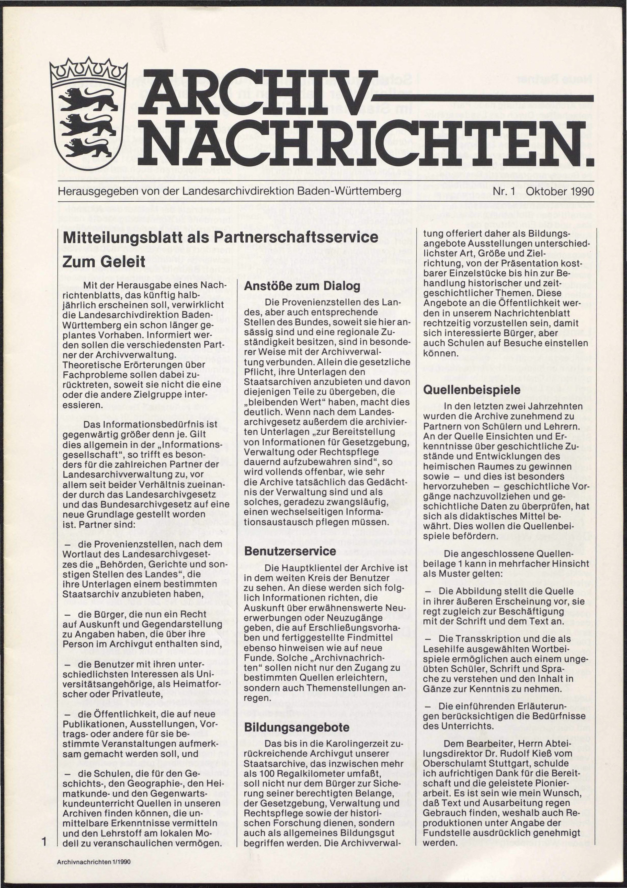                     Ansehen Nr. 1 (1990): Archivnachrichten
                