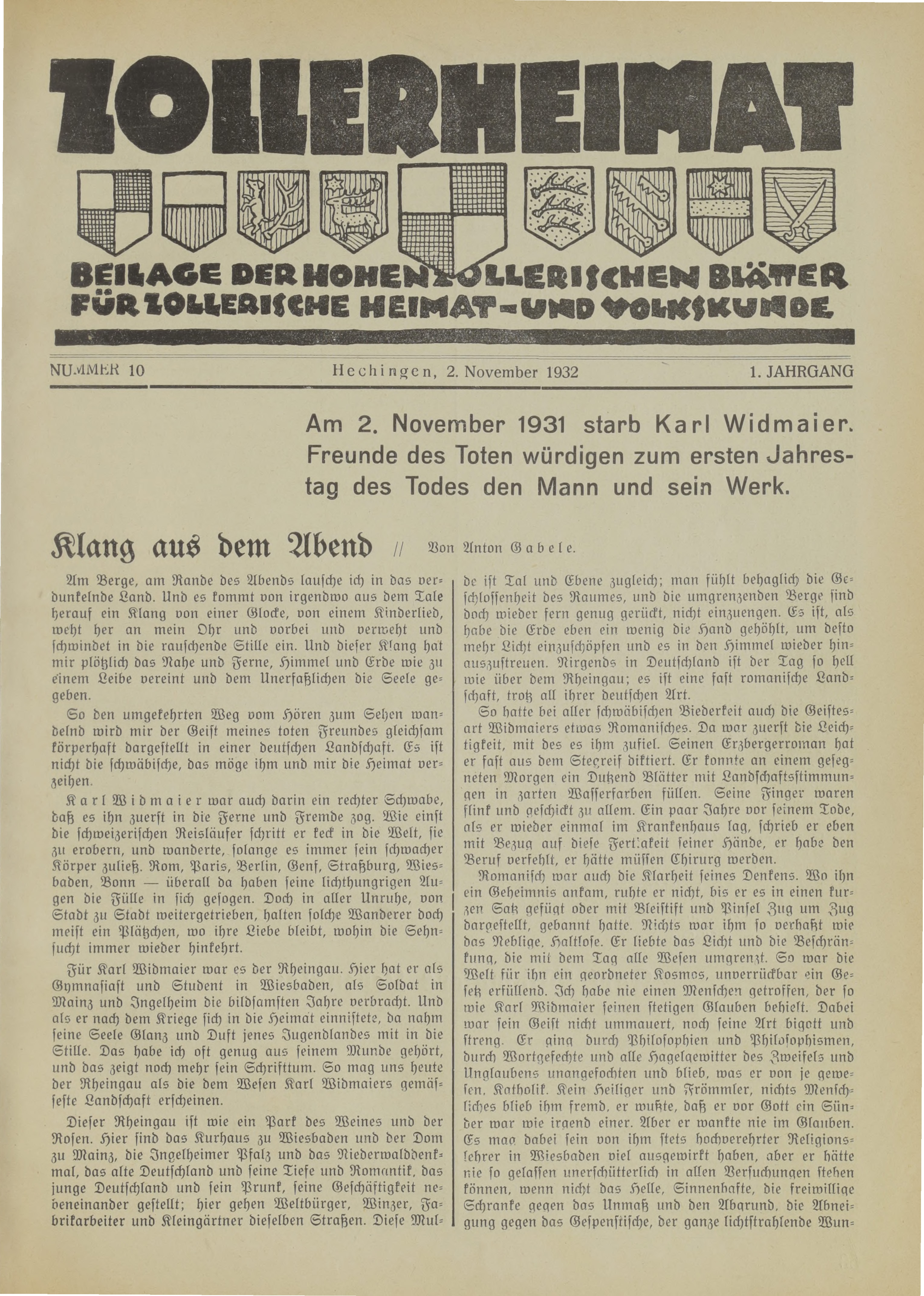                     Ansehen Bd. 1 Nr. 10 (1932): Zollerheimat
                