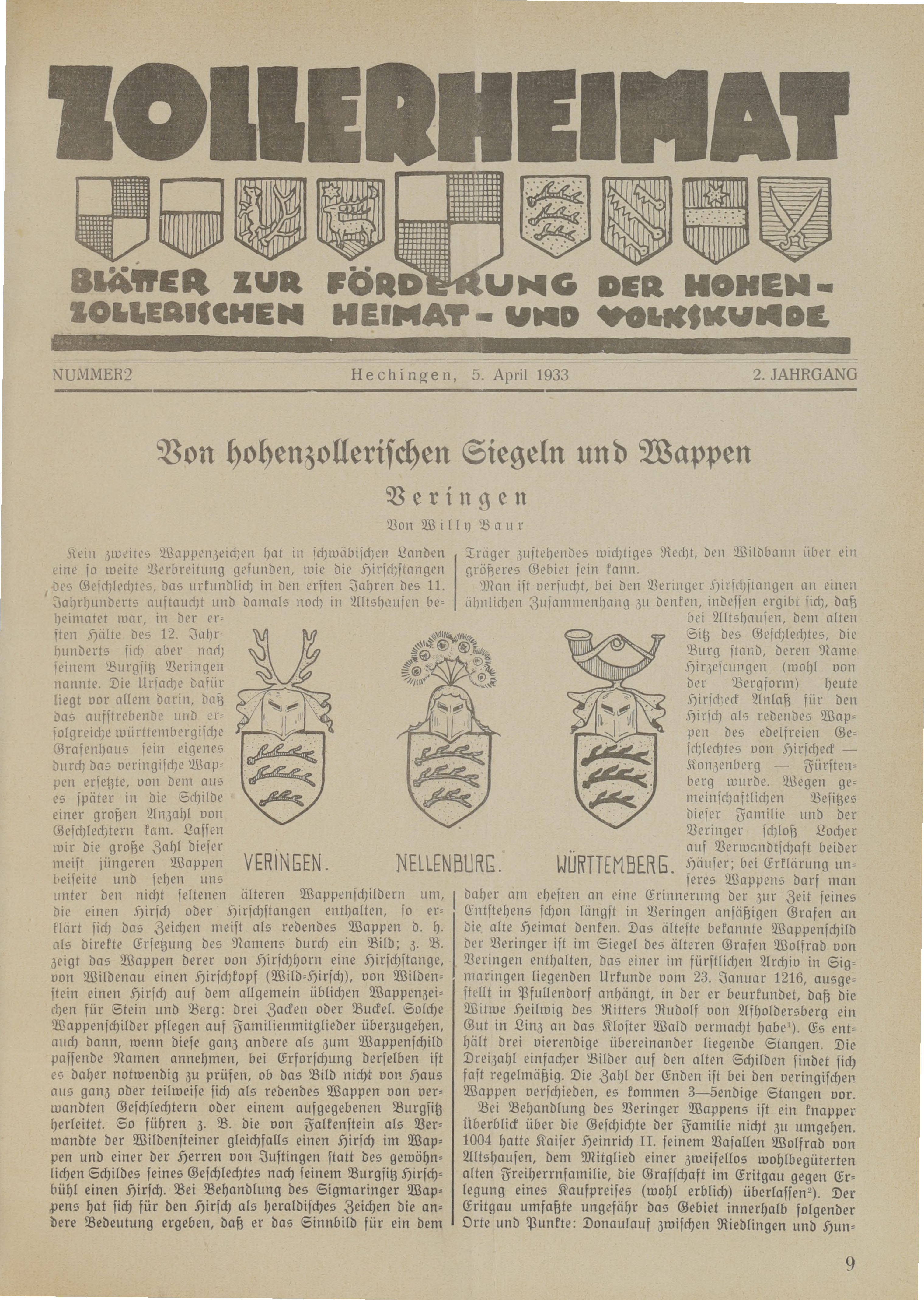                     Ansehen Bd. 2 Nr. 2 (1933): Zollerheimat
                