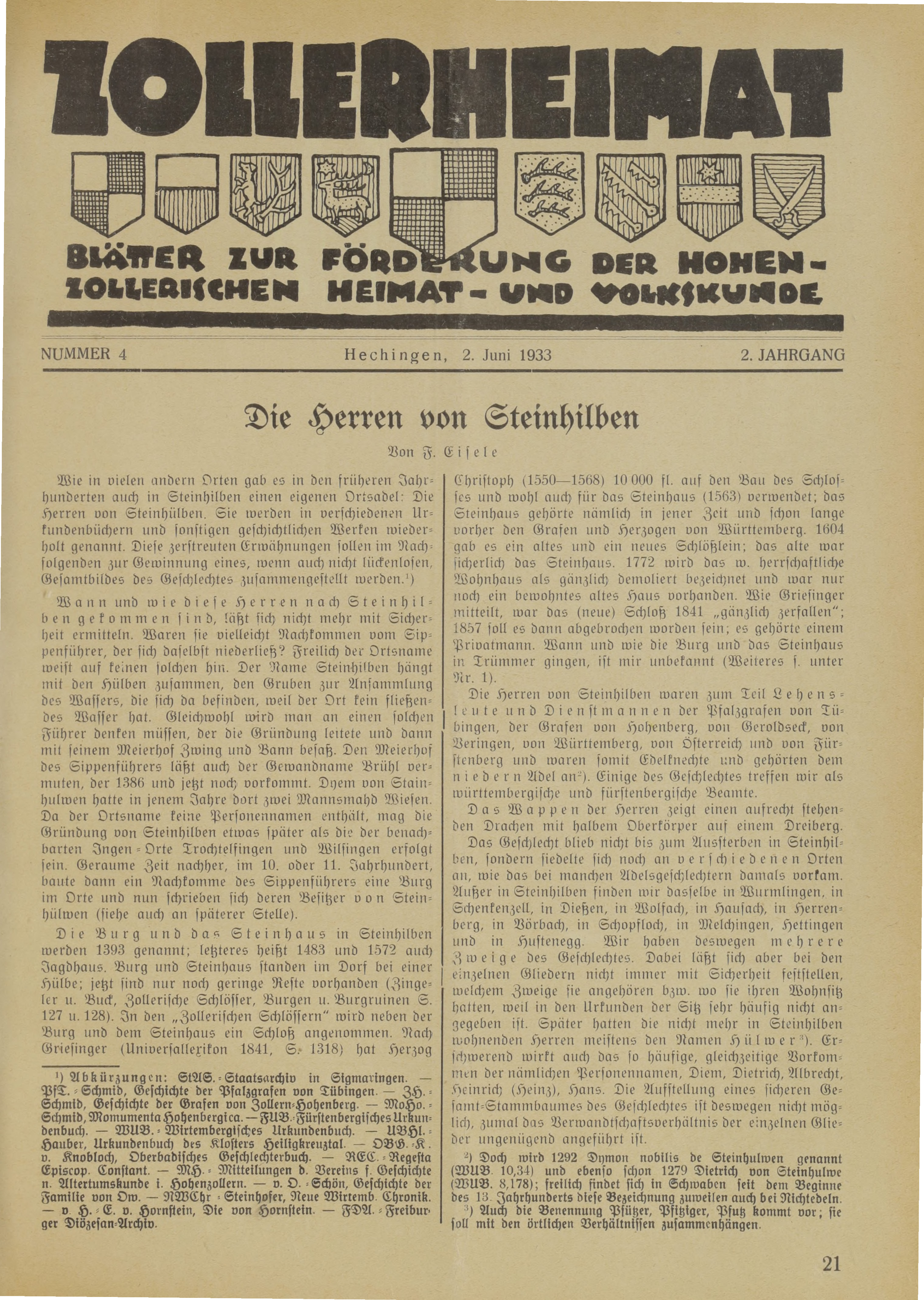                    Ansehen Bd. 2 Nr. 4 (1933): Zollerheimat
                