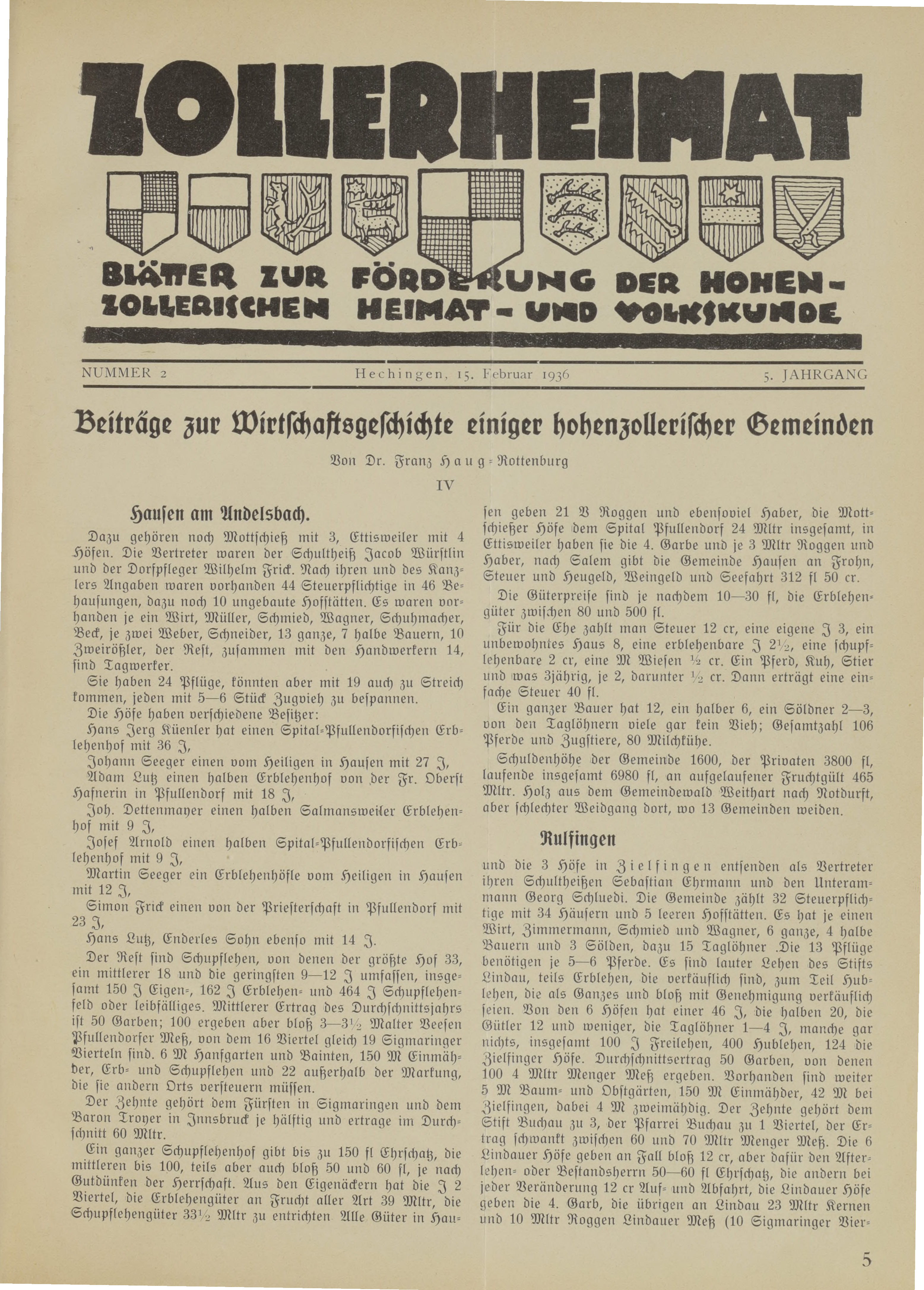                     Ansehen Bd. 5 Nr. 2 (1936): Zollerheimat
                