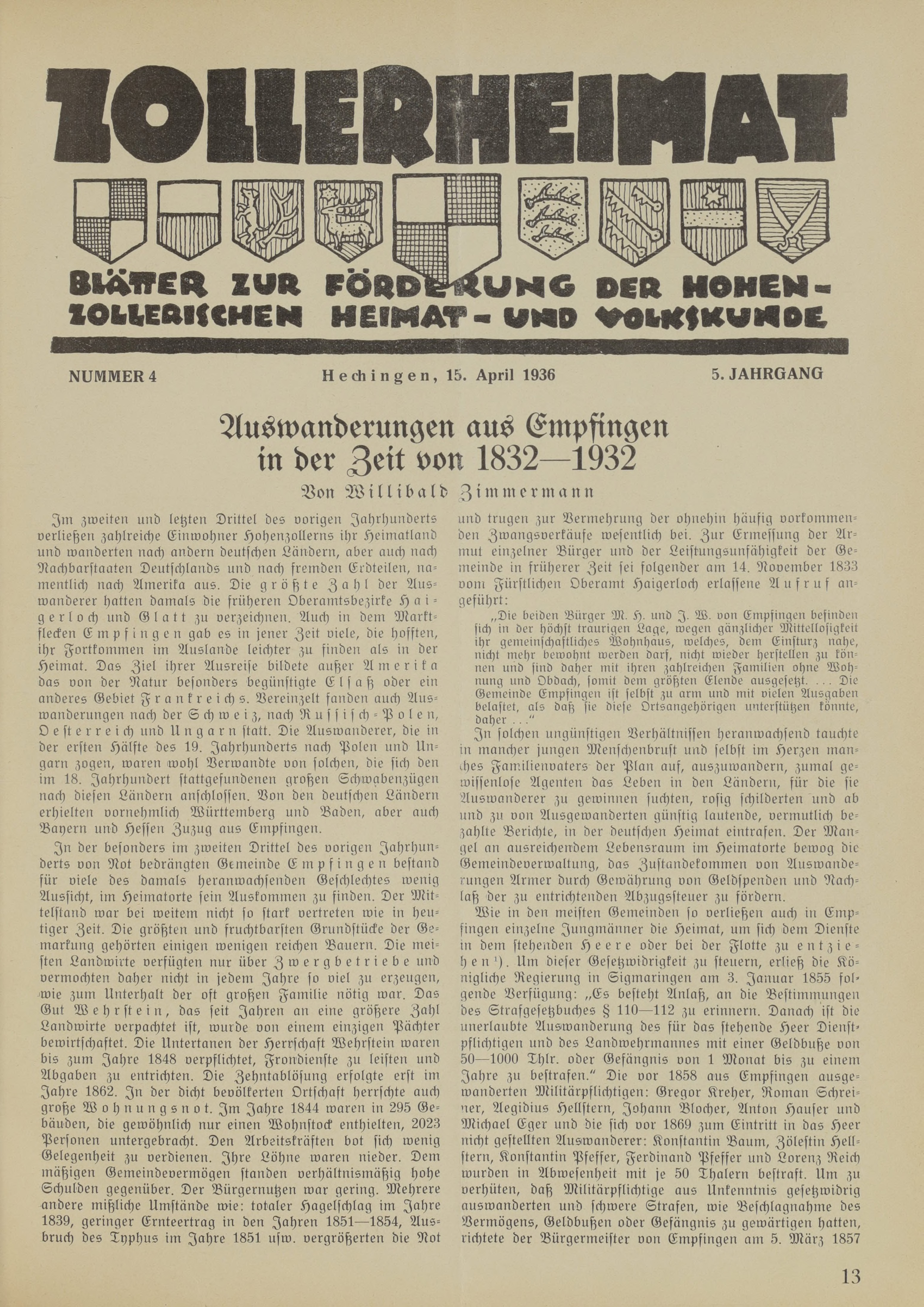                     Ansehen Bd. 5 Nr. 4 (1936): Zollerheimat
                