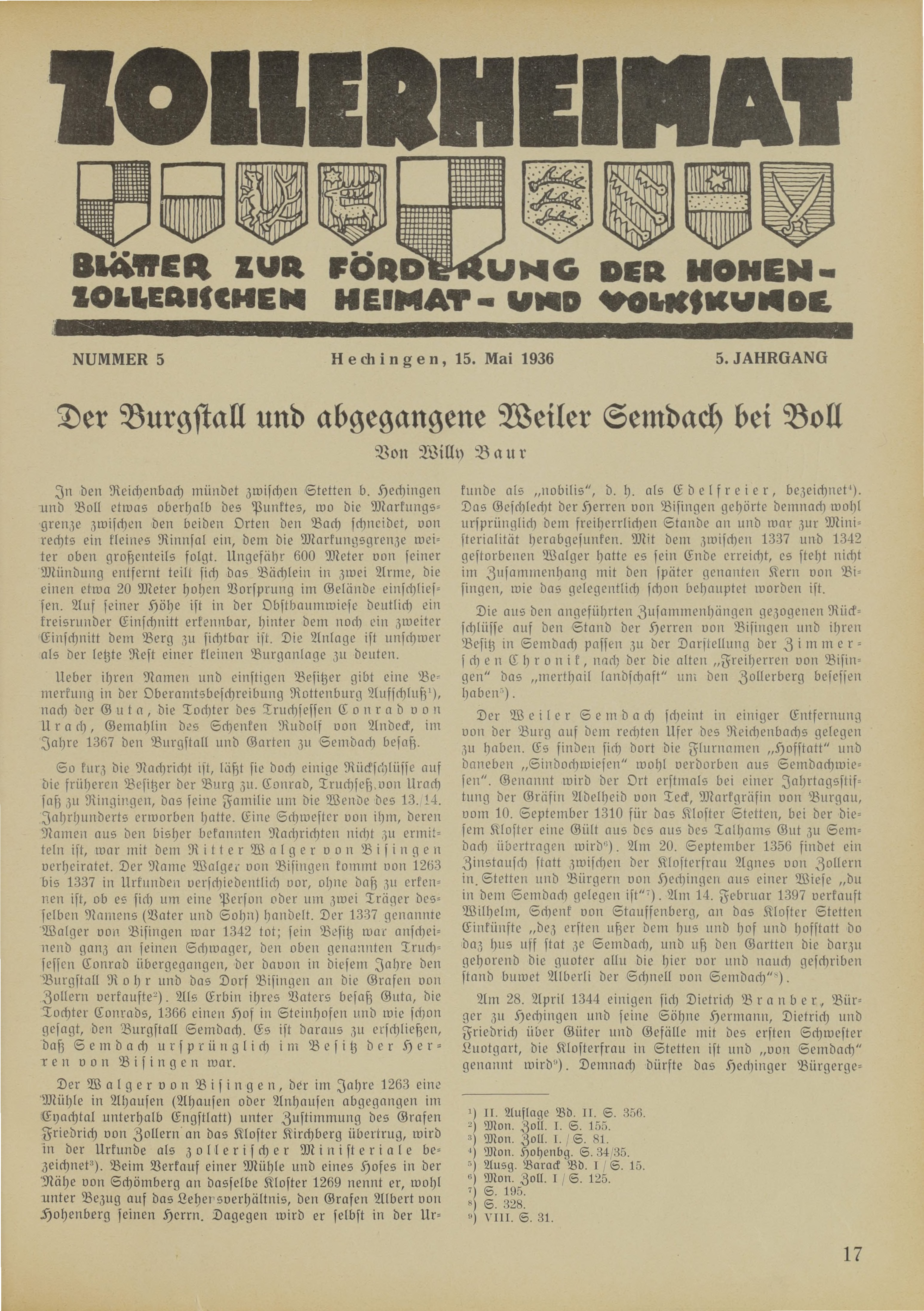                     Ansehen Bd. 5 Nr. 5 (1936): Zollerheimat
                