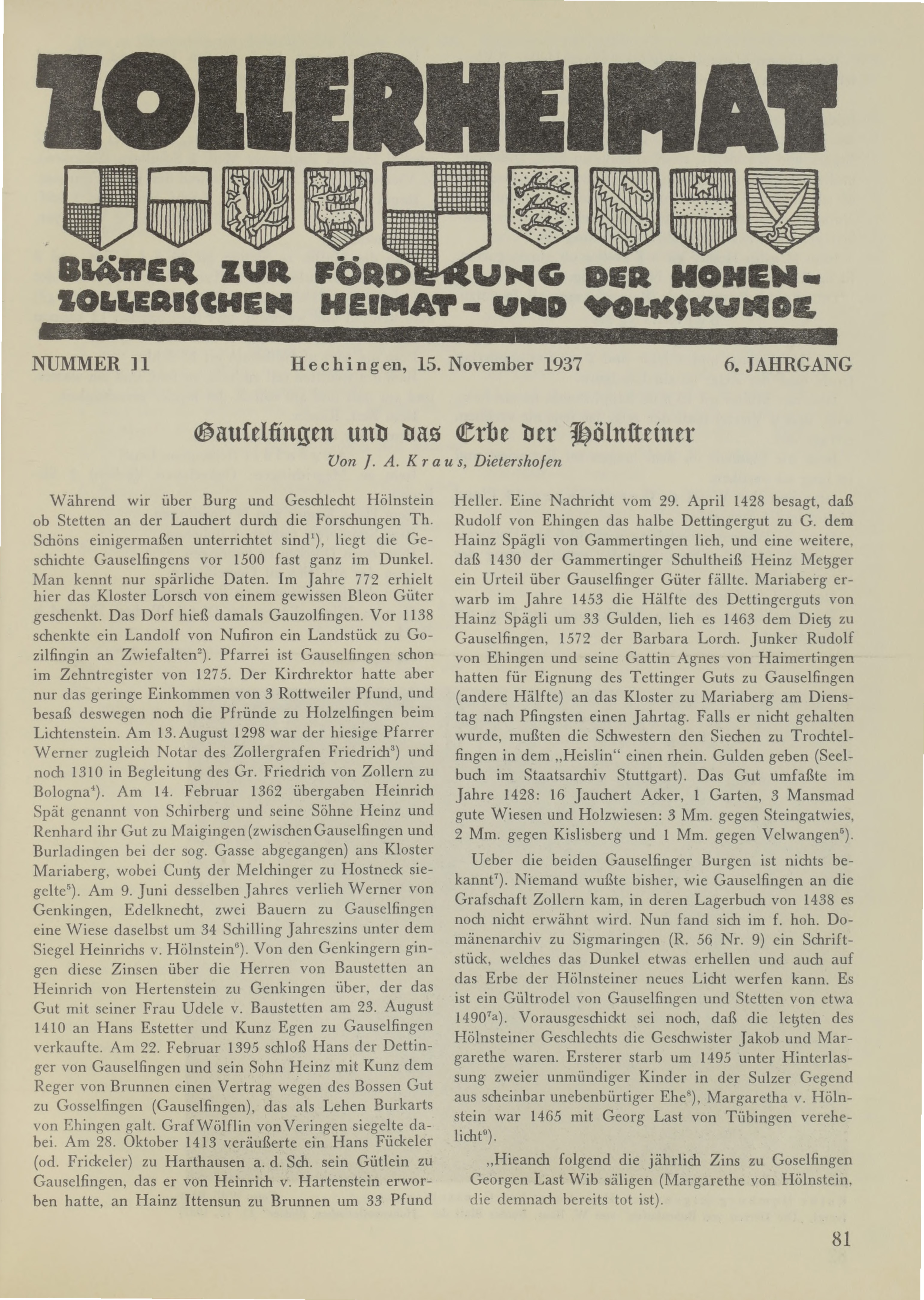                     Ansehen Bd. 6 Nr. 11 (1937): Zollerheimat
                