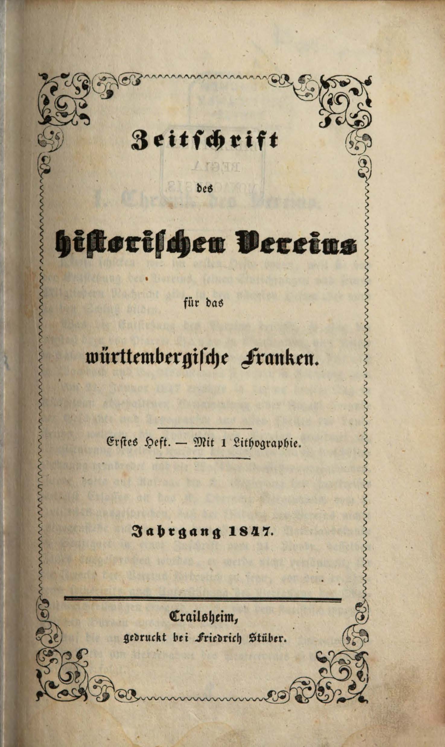                     Ansehen Bd. 1 Nr. 1 (1847): Zeitschrift des Historischen Vereins für das Württembergische Franken
                