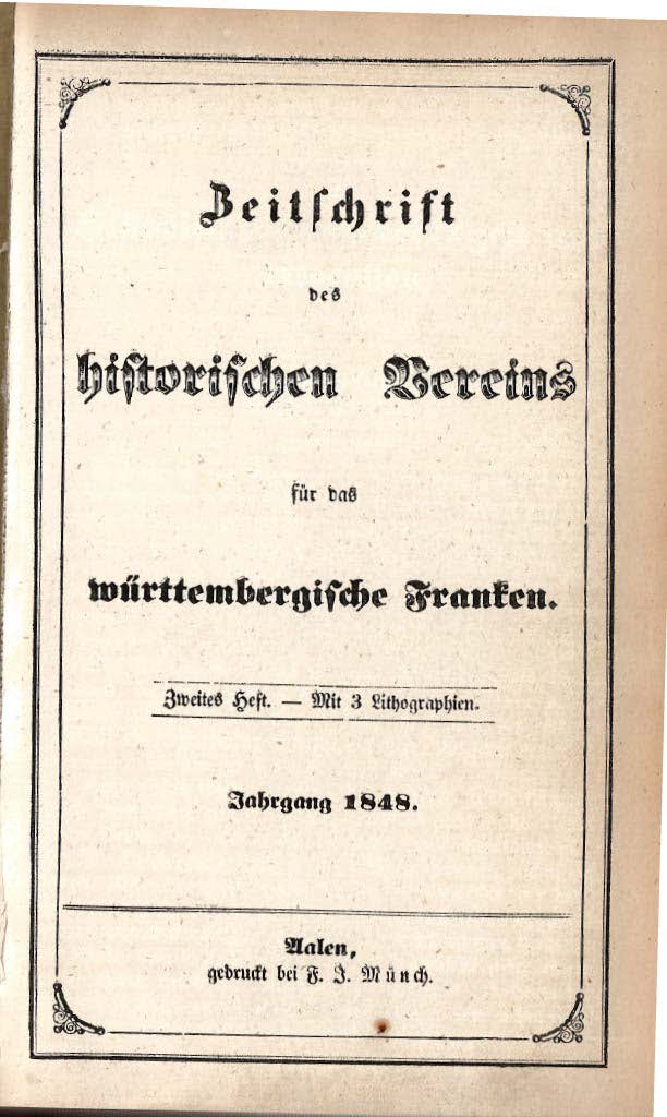                     Ansehen Bd. 1 Nr. 2 (1848): Zeitschrift des Historischen Vereins für das Württembergische Franken
                