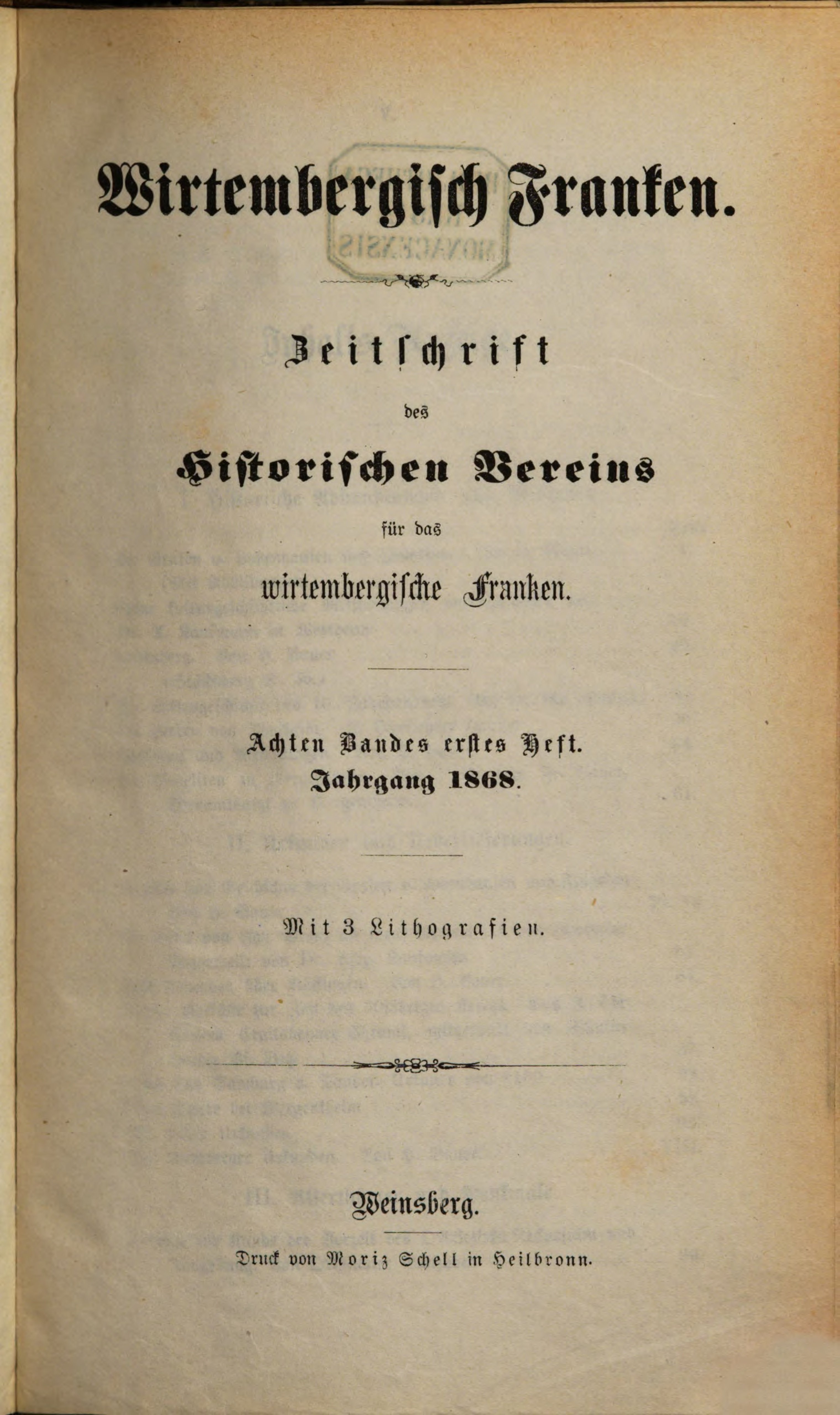                     Ansehen Bd. 8 Nr. 1 (1868): Zeitschrift des Historischen Vereins für das Württembergische Franken
                