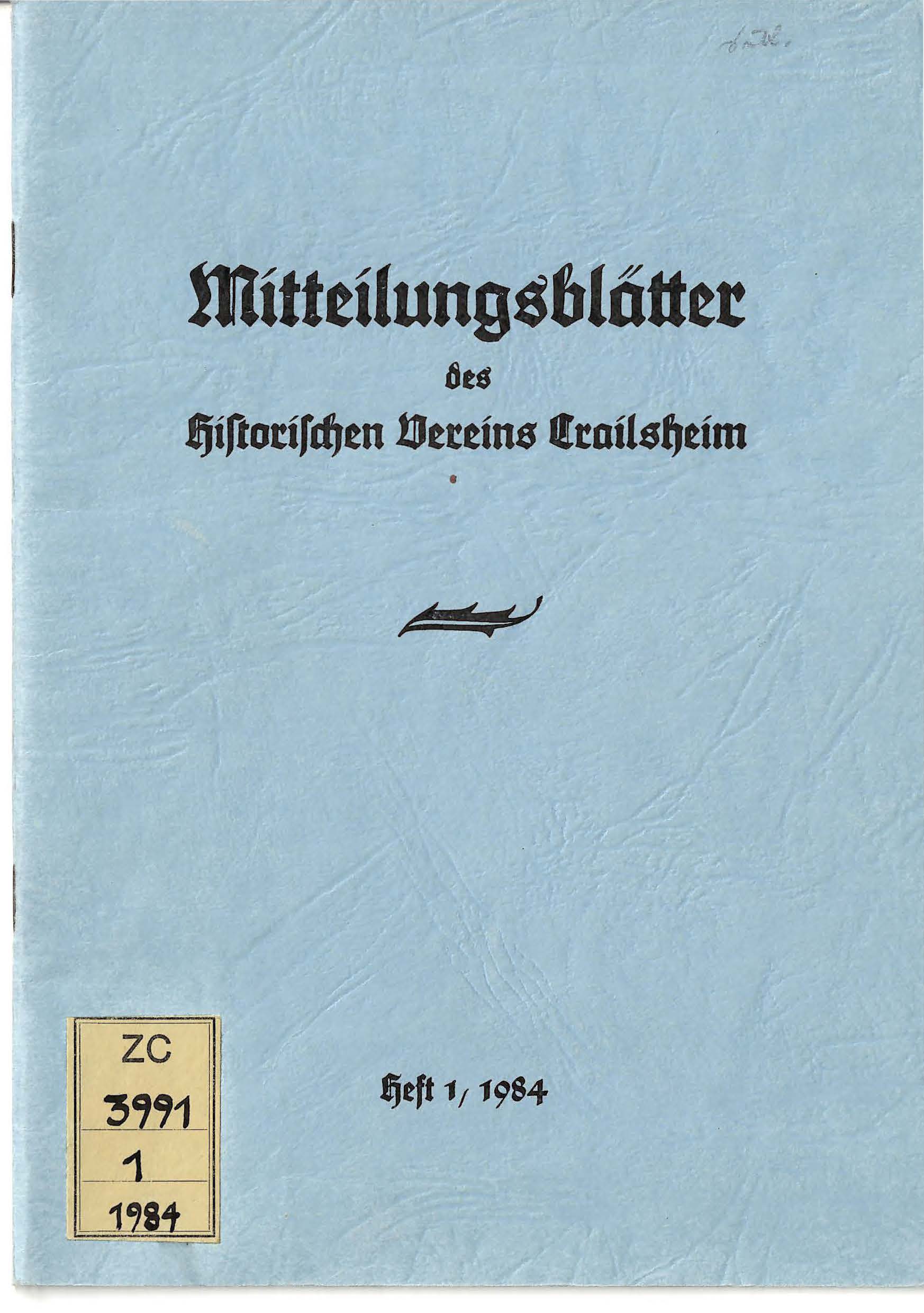 Mitteilungsblätter des Historischen Vereins Crailsheim Cover
