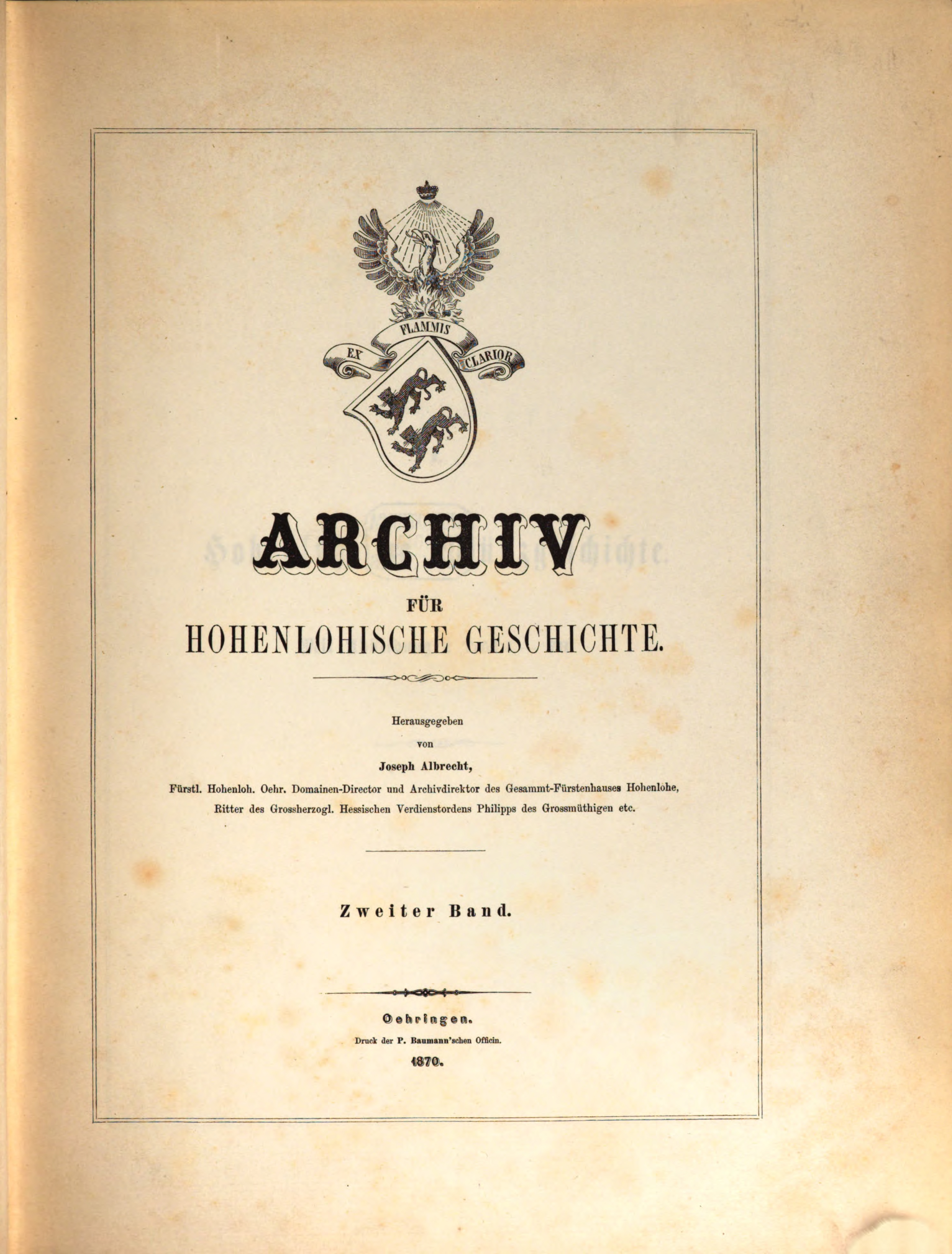 Archiv für hohenlohische Geschichte Cover